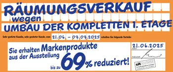 Räumungsverkauf wegen Umbau - bis zu 69% Rabatt auf Markenprodukte